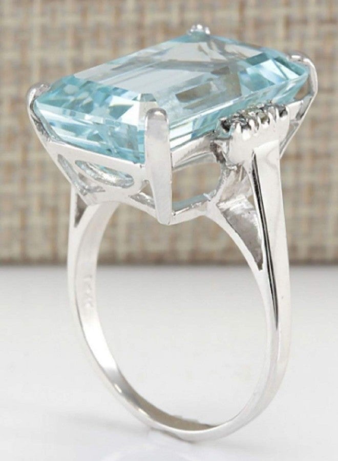 LVSHI Vintage Women 925 Silver Aquamarine Gemstone Ring CZ Cubic Zirconia Ring Wedding Jewelry Size 6-11（Size 8） - Image 5